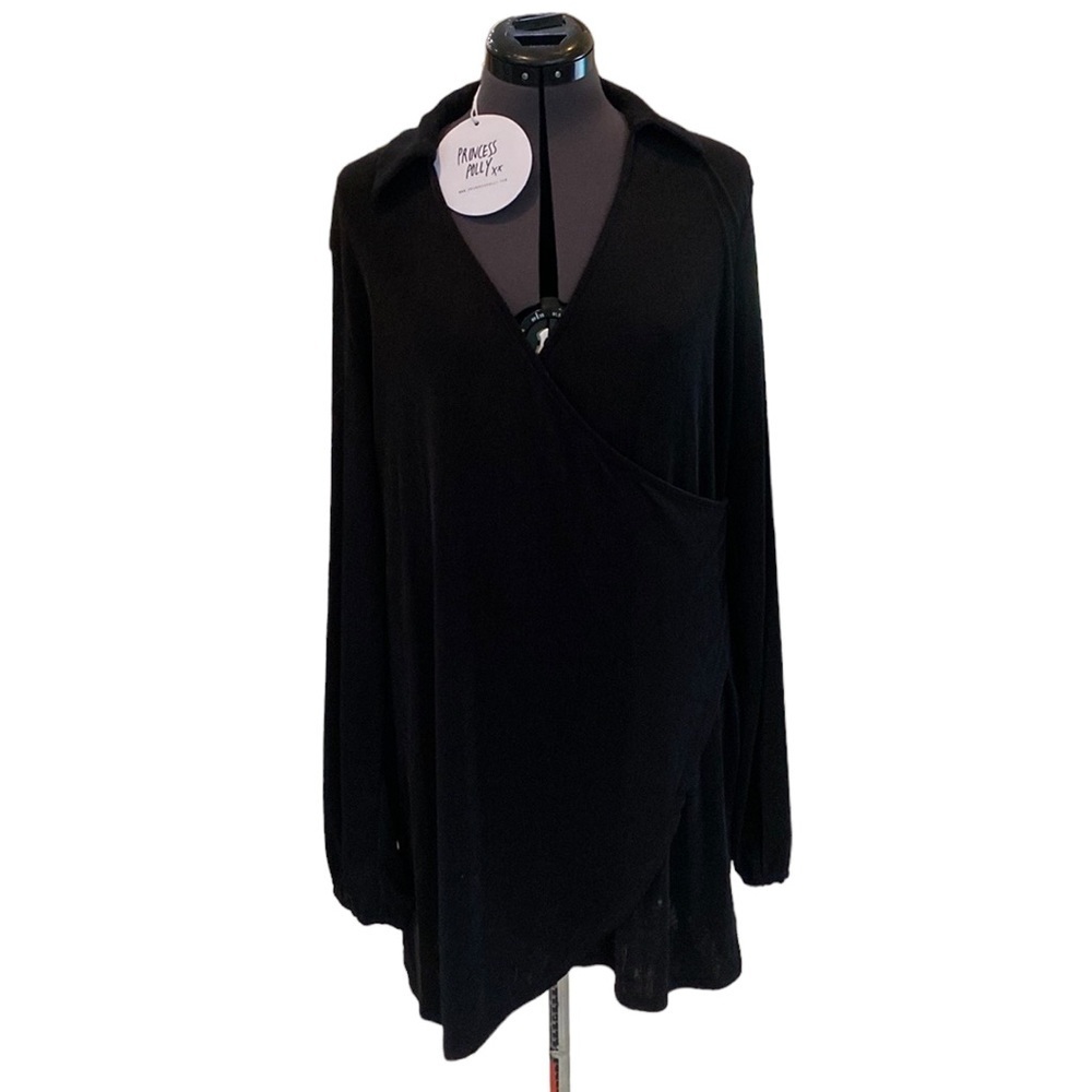 Princess Polly Party Time Mini Dress Black Knit Wrap V-Neck Boho Retro Sz 8